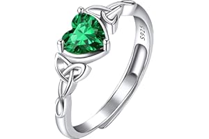 SUPLIGHT 925 Sterling Silver Good Luck Celtic Trinity Knot/Claddagh Heart Birthstone Ring, Thin Delicate Adjustable Promise Engagement Ring Irish Jewelry for Women