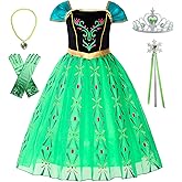 ReliParty Girls Princess Costume Dress up Green, with Accessories,150