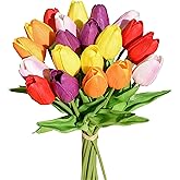 Mandy's Artificial Tulips 20 Stems Multicolor PU Faux Flowers for Valentine's Day and Easter Decorations Wedding Home Decor 13.5 Inch