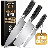 Cutluxe 3-Piece Chef Knife Set – Ultra Sharp Japanese Kitchen Knives, High Carbon Stainless Steel Blades, Full Tang Pakkawood Handles – Shinobi Series