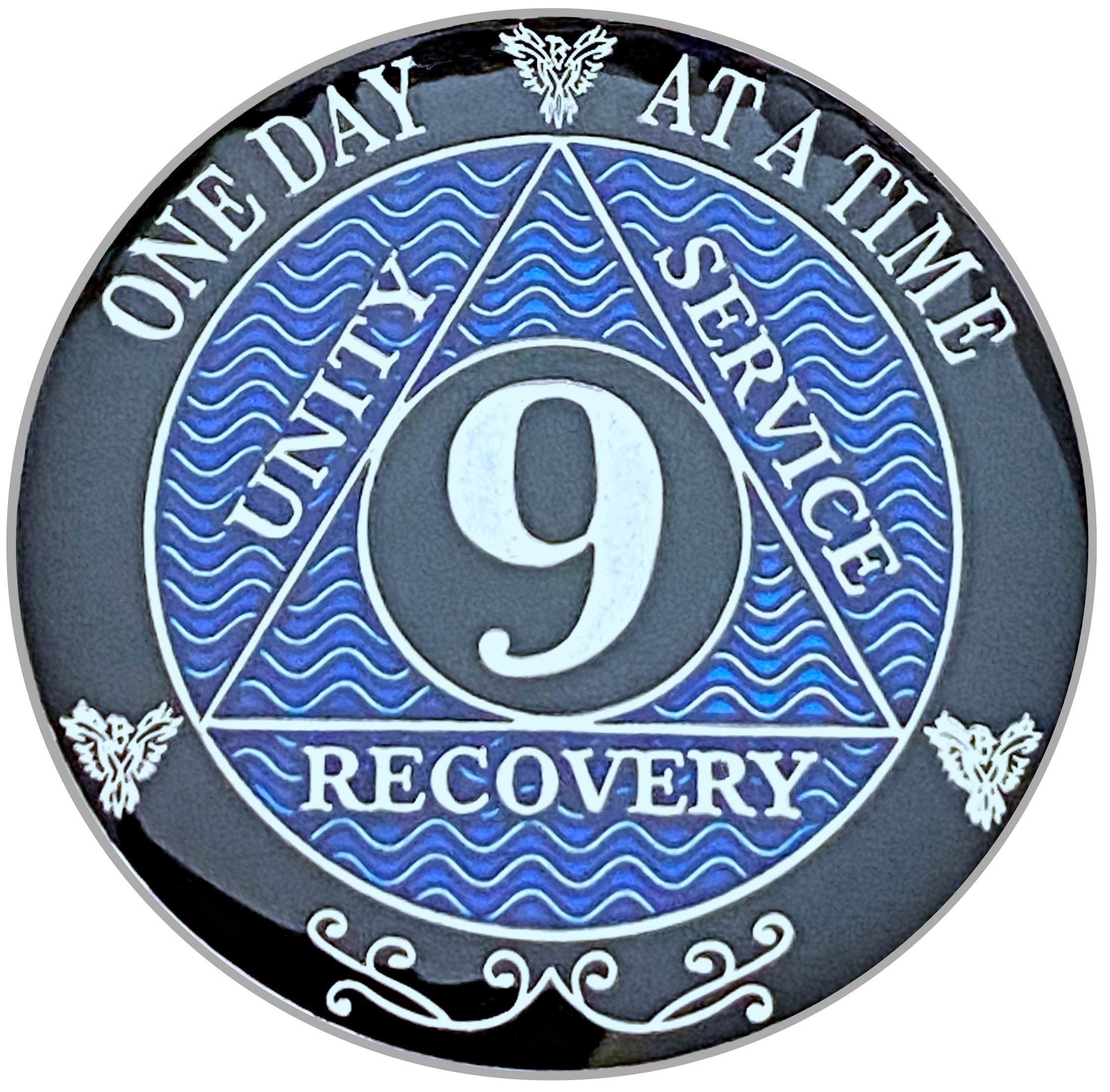 9 Year AA Coin Silver Color Plated-Medallion, Recovery Chip, 12 Step Token, Alcoholics Anonymous Coin