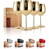 Gusto Nostro Stainless Steel Wine Glass - 18 oz Unbreakable Gold Wine Glasses for Travel, Camping and Pool - Fancy, Unique and Cute Portable Metal Wine Glass for Outdoor Events, Picnics (Set of 4)