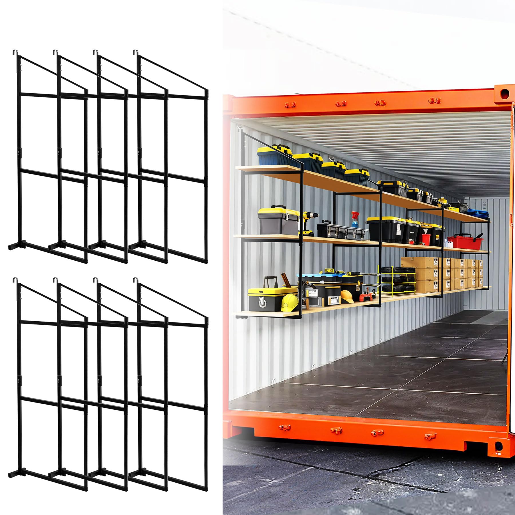 Photo 1 of Sidasu 8 Pack Shipping Container Shelves Shelving Brackets, 3 Tiers Shipping Container Shelves-Bracket Rack With 1100 lbs Capacity - D-Ring Mount for Cargo Shelves Rack, Black