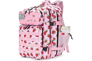 Lovelinks21 25L Tactical Military Backpack Small Travel Rucksack for Men and Women Assault Pack Bug Out Bag Molle Daypack Gym Backpack with Bottle Holder (Strawberry)