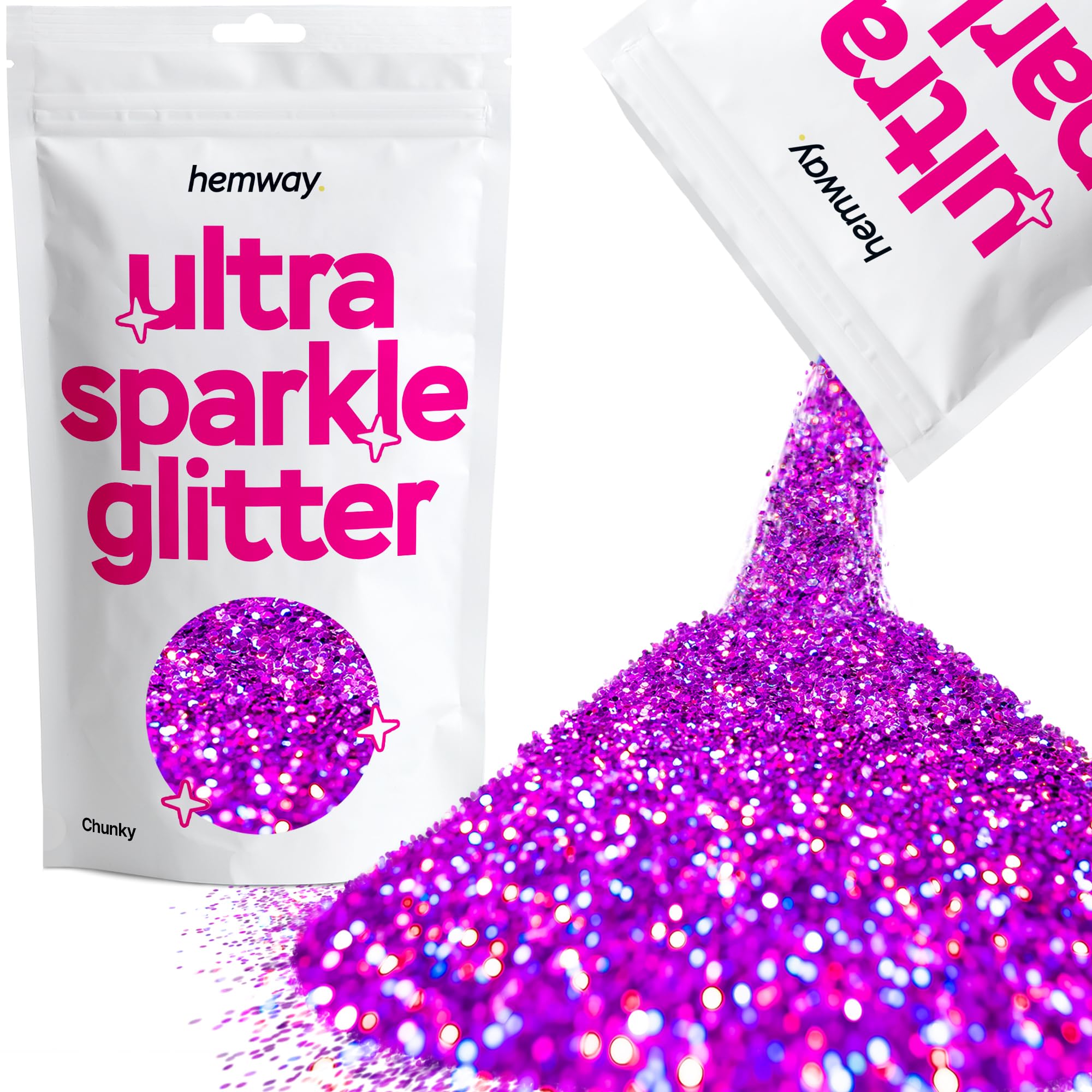 Hemway Ultra Sparkle Glitter Purple Holographic 100g Chunky | Glitter for Arts & Craft, Makeup, Nail Art, Crafting, Card Making, Sparkle Decoration