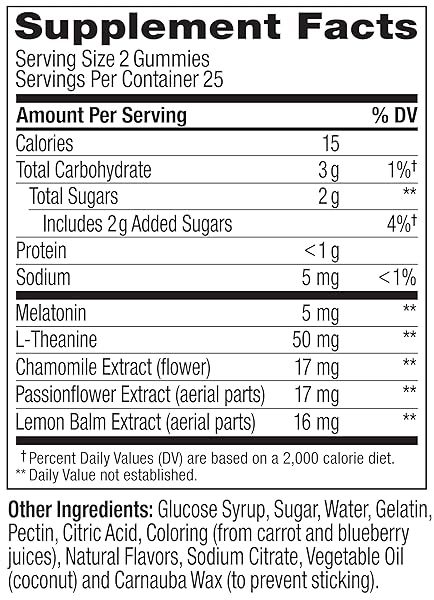 OLLY EXTRA STRENGTH SLEEP GUMMY, 5 MG MELATONIN, L-THEANINE, CHAMOMILE, LEMON BALM, SLEEP AID, BLACKBERRY – 50 COUNT