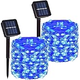 2 Pack Total 200 LED 66FT Solar Powered Copper Wire String Lights Outdoor, Waterproof, 8 Modes Fairy Lights for Garden, Patio, Party, Yard, Christmas (Blue)