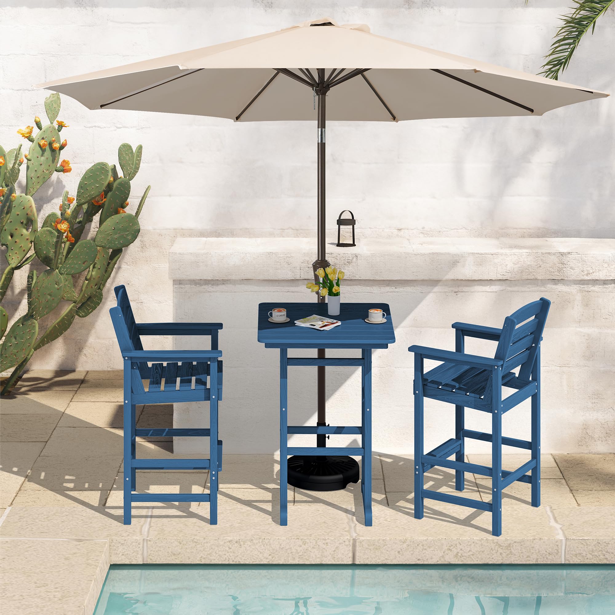 SERWALL 4 Pieces Outdoor Patio Bar Set with 9ft