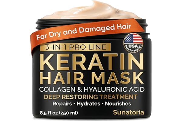 Keratin Hair Mask - Deep Conditioner for Dry, Damaged Hair — Hydrolyzed Keratin, Hyaluronic Acid, Argan Oil and Collagen - Su