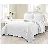 BOREA home collection 3-Piece Queen Bedspread Set Coverlet Set White Ultrasonic Quilt Queen Lightweight Quilt Set Embossed Farmhouse Bedding Set Solid Color Coverlet Bedspread