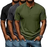 Neer 3 Pack Men's Big and Tall Henley T-Shirts, Short Sleeve Pocket Oversized Tops Casual Summer Soft Loose Basic Tees
