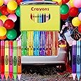 110 Pcs Halloween Crayons Trunk or Treat Car Decorations Kit Car Archway Garage Door Decoration with Inflatable Crayons Rainbow Foil Fringe Curtains Latex Balloons for Halloween Outdoor Party Supplies