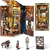 MiniCity Book Nook Kit, DIY Miniature Dollhouse Booknook Kit, 3D Wooden Puzzle Bookend Bookshelf Insert Decor with LED Light 