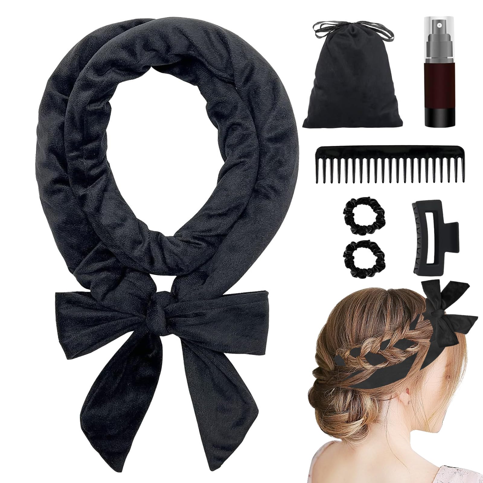 Heatless Curlers Headband, 7 PCS Heatless Soft Hair Curls Set, No Heat Wave Hair Curlers with Clip DIY Styling Tools for Short & Long