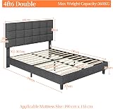 Yaheetech 4ft6 Double Bed Frame Upholstered Headboard Dark Grey view 3