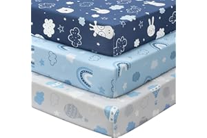 FIEMOL Baby Crib Sheets Fitted for Boys and Girls, 3 Pack Crib Mattress Sheet for 52”x28” Standard Toddler Bed Mattress, Supe