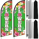 SmoothNovelty 2 Set 8.2 ft Flower Advertising Feather Flag Swooper Feather Banners Sign with Flag Pole and Storage Bag for Florists Event Planning Shops(Green Flower)