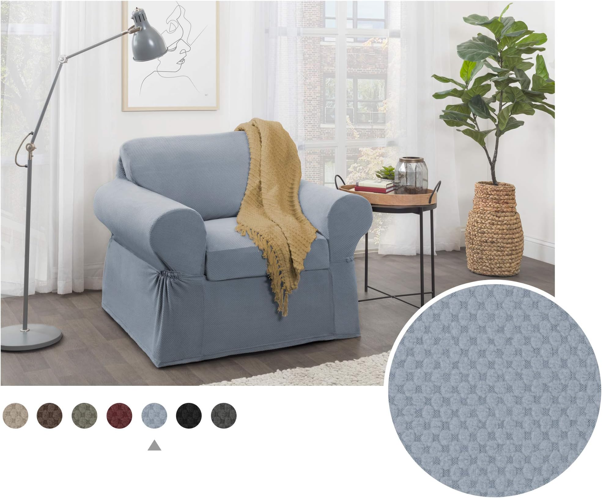 MAYTEX Pixel Ultra Soft Stretch Chair Furniture Cover Slipcover, Steel Blue