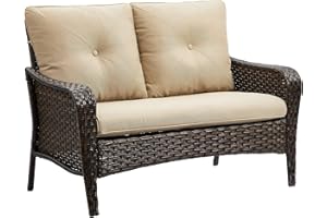 Rilyson Patio Sofa Outdoor Loveseat Sofa 2-Seater Wicker Sofa Patio Wicker Couch for 2 Persons (Beige)