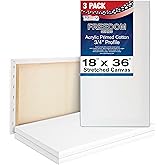 U.S. Art Supply 18 x 36 inch Stretched Canvas 12-Ounce Triple Primed, 3-Pack - Professional Artist Quality White Blank 3/4" Profile, 100% Cotton, Heavy-Weight Gesso - Acrylic Pouring, Oil Painting