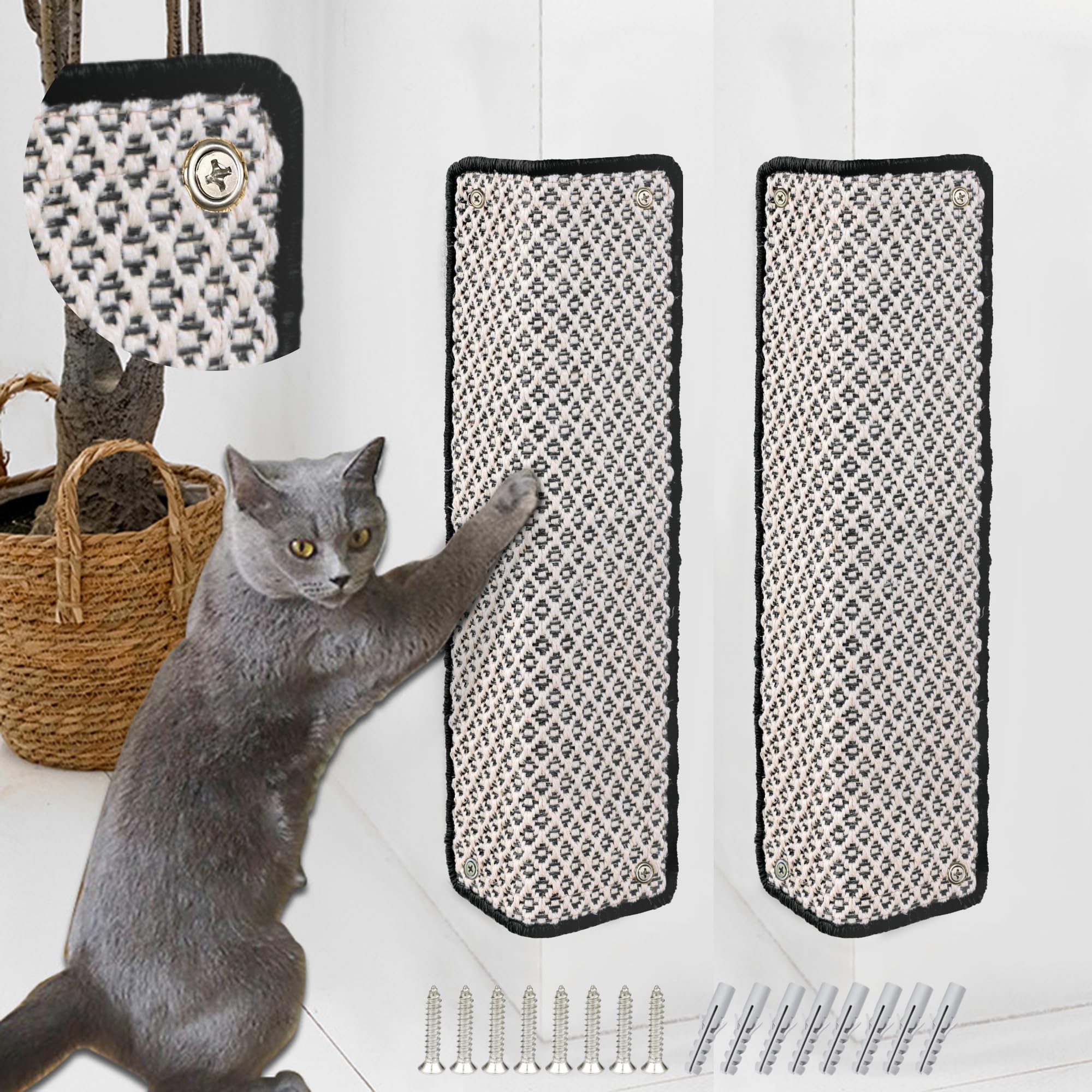 JanYoo Cat Scratching Mat, Sisal Cat Scratcher Mats, Anti Scratch Floor Scratching Pad for Wall Floor Sofa Couch Carpet Doors Bed, 60 x 25CM (2 Pcs, Black)