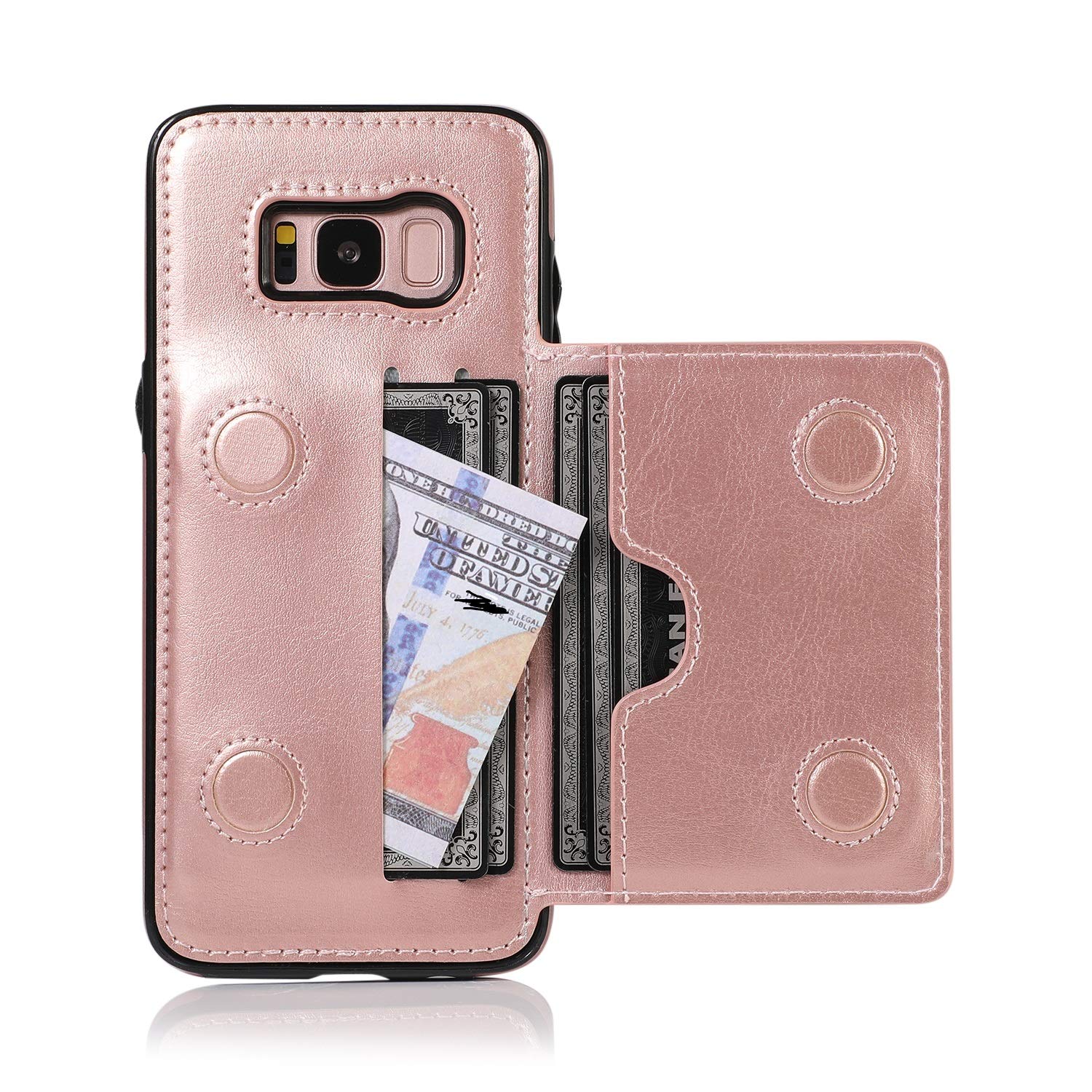 EYZUTAK Card Slot Holder Wallet Case for Samsung Galaxy S9 Plus,Premium PU Leather Case Kickstand Hidden Magnetic Closure Flip Durable Shockproof Protective Cover for Samsung Galaxy S9 Plus -Rose Gold