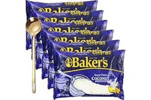 Baker's Angel Flake Coconut, 7 oz Sweetened Coconut Flakes Bundled with Moofin Golden Spoon - Quality Shredded Coconut Flakes for Baking Cooking, Versatile Ingredient for Desserts [Pack of 6]