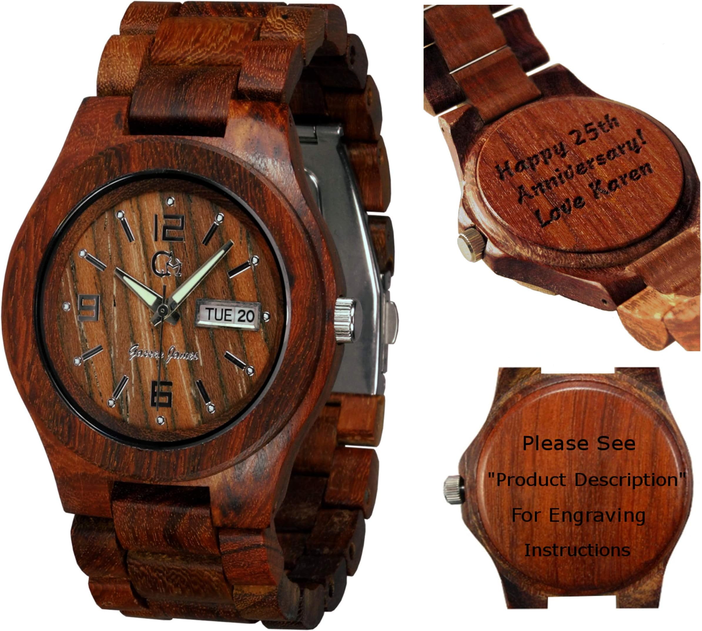 Personalized Engraving Available for Non Prime Orders- Wooden Watch-Wood Watch-Wood Engraving-Custom Watch-Christmas Gift-Wedding Gift-Anniversary Gift -Unisex- Men's -Women's Style Alpha I Rose Wood