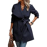 AOVDE Women's Classic Lapel Collar Jacket 2025 Winter Coats Wool Blend Pea Coats Casual Long Trench Coat