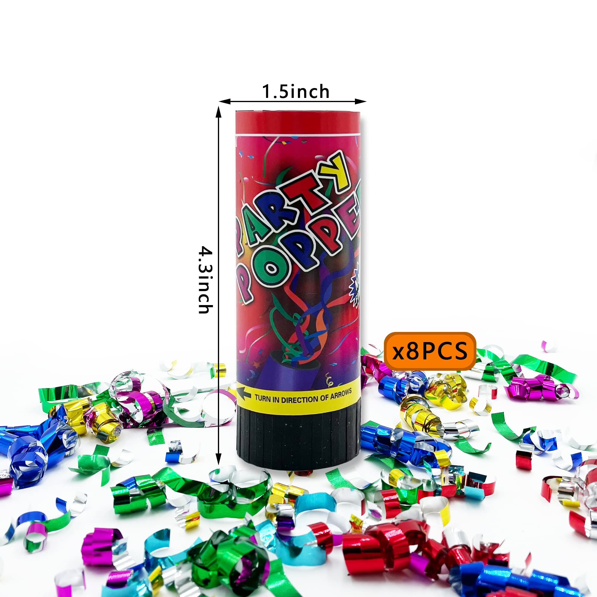8 PCS Party Confetti Poppers Cannons for Wedding Birthday Graduation Baby Shower Anniversary Christmas New Year's Party Celebrations Supplies and Favors