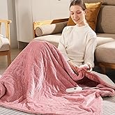 Electric Throw Blanket Heated Throw 50''x60''- Wheat Pattern Flannel & Sherpa Heated Lap Blanket with 5 Heat Settings & 4-Hour Auto Shut-Off, ETL & FCC Certified, Machine Washable Home Use, Pink