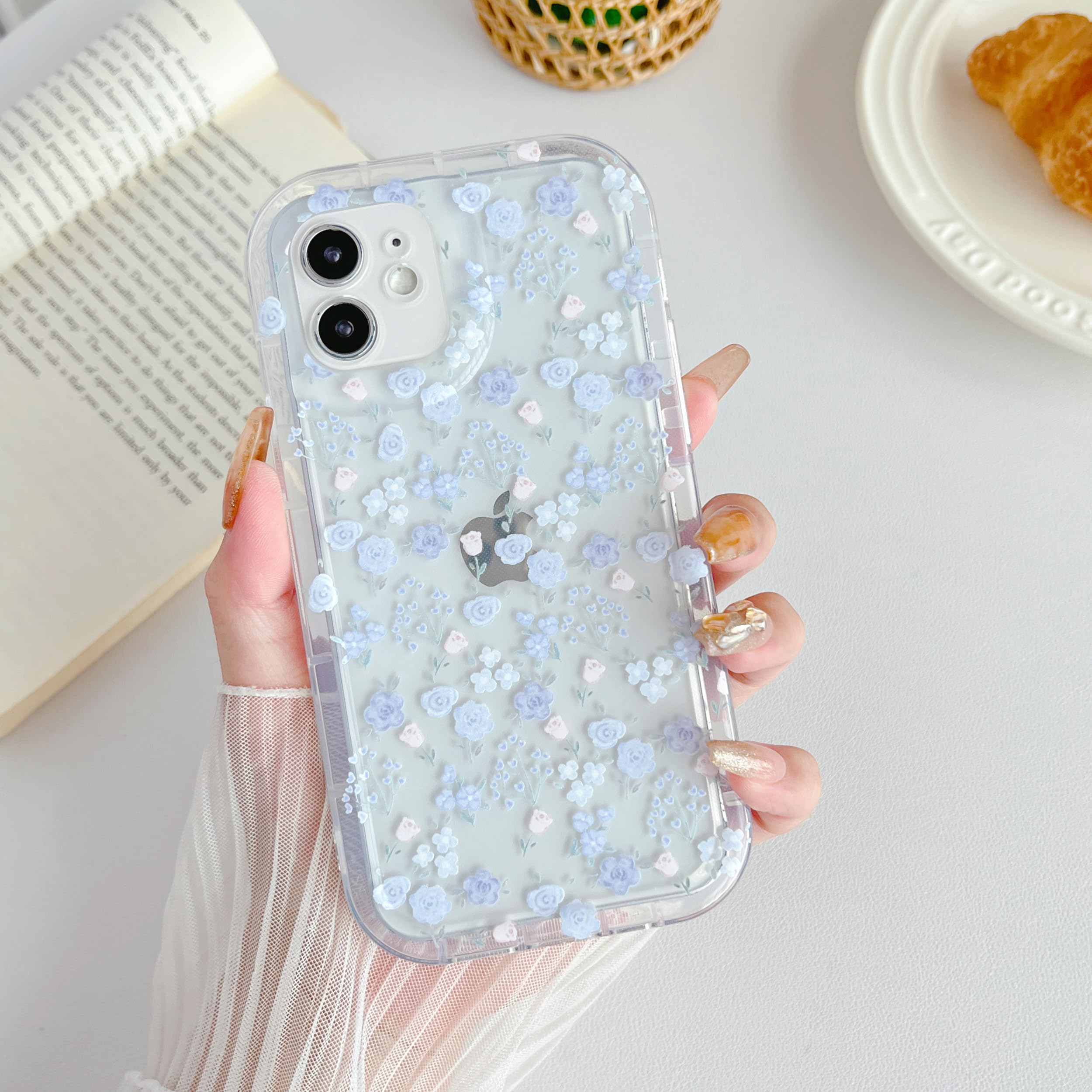 RALEAVO Floral Case for iPhone 12, Cute Clear Flower Aesthetic Phone Case for Girls Women, Silicone Shockproof TPU Protective Bumper Cover for iPhone 12 6.1 inch-Purple — image 1