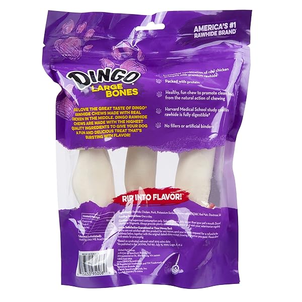DINGO RAWHIDE BONE, LARGE, 3-COUNT
