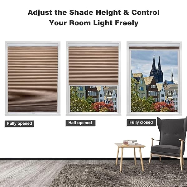 MYSHADE CORDLESS BLACKOUT CELLULAR SHADES FOR WINDOWS, HONEYCOMB WINDOW SHADES WITH THERMAL INSULATION, CHILD & PET SAFE ROOM DARKENING SHADE, EASY INSTALL, 27″ W X 36″ H, LIGHT BROWN