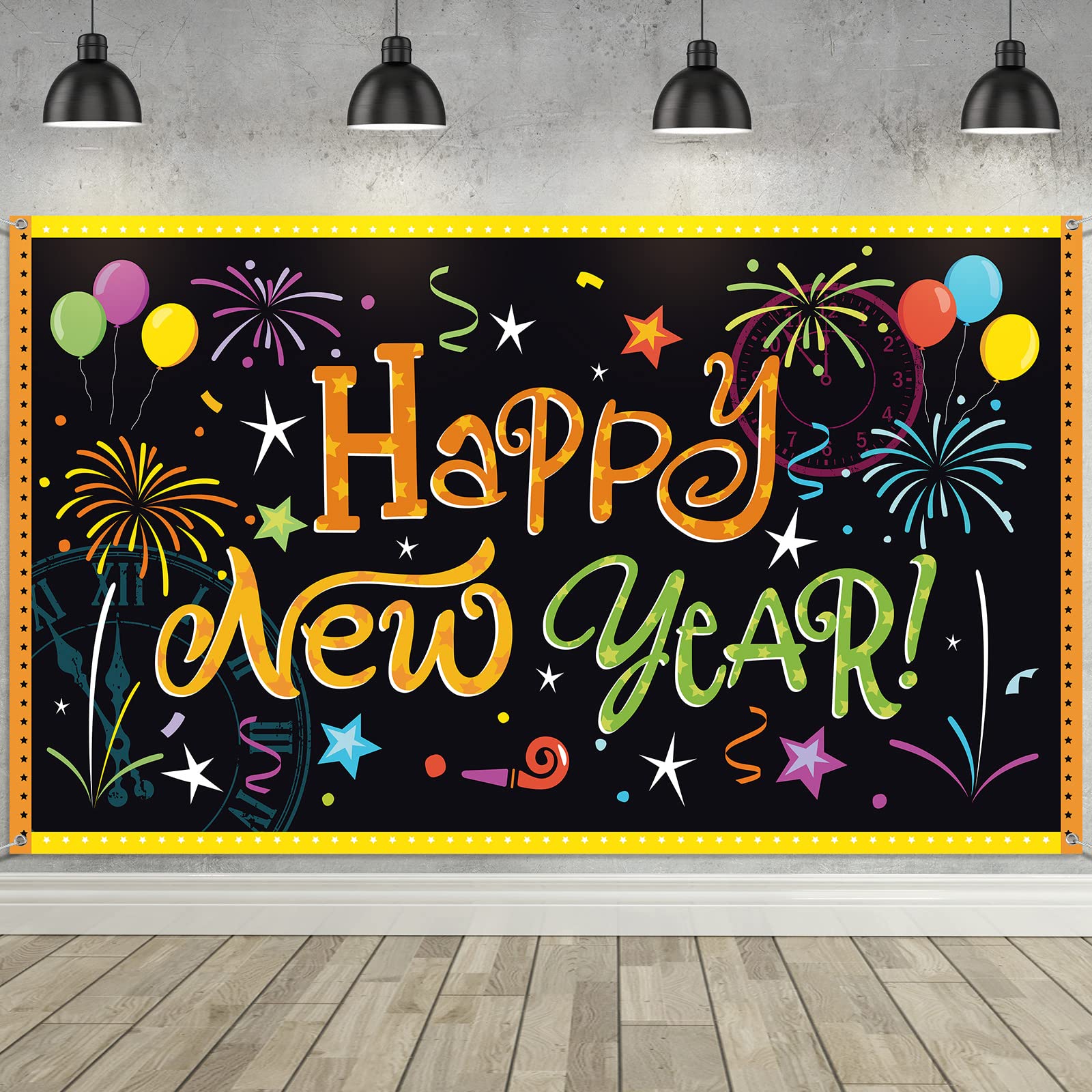 Tatuo Happy New Year Background 2026 New Year's Day Backdrop Banner New Year's Eve Party Decoration for New Year Party Photo Booth Indoor Outdoor Decor Supplies, 43.3 x 72.8 Inches