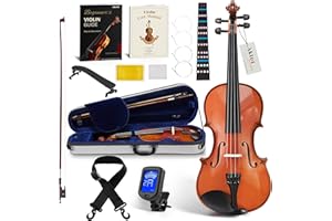 AKLOT Handcrafted Full Size Violin: 4/4 Solid Wood Fiddle, Acoustic Beginner Violin Kit with Hard Case, Lesson Book, Bow, Ros