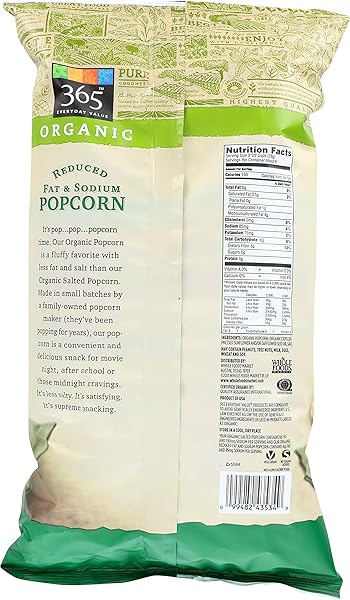 365 BY WHOLE FOODS MARKET, ORGANIC REDUCED FAT AND SODIUM POPCORN, 6 OUNCE