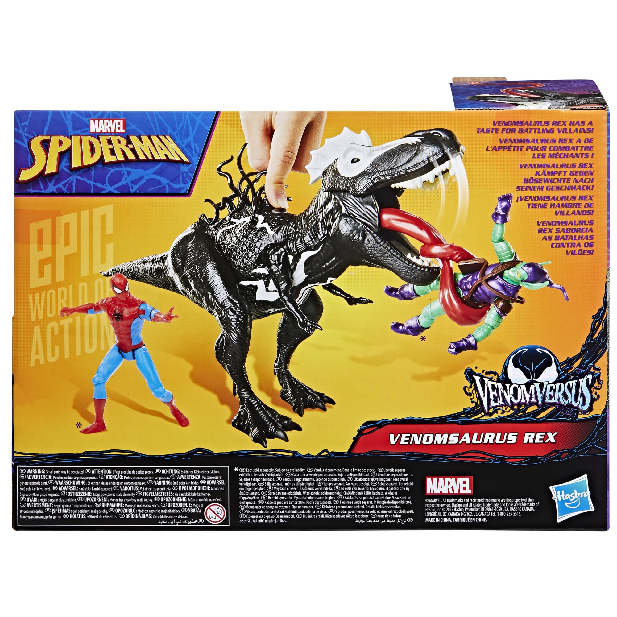 Spider-Man Marvel Epic World of Action VenomVersus Venomsaurus Rex 16-Inch (40cm) Action Figure with Dino Chomp Action, Super Hero Toys for Kids Ages 4+