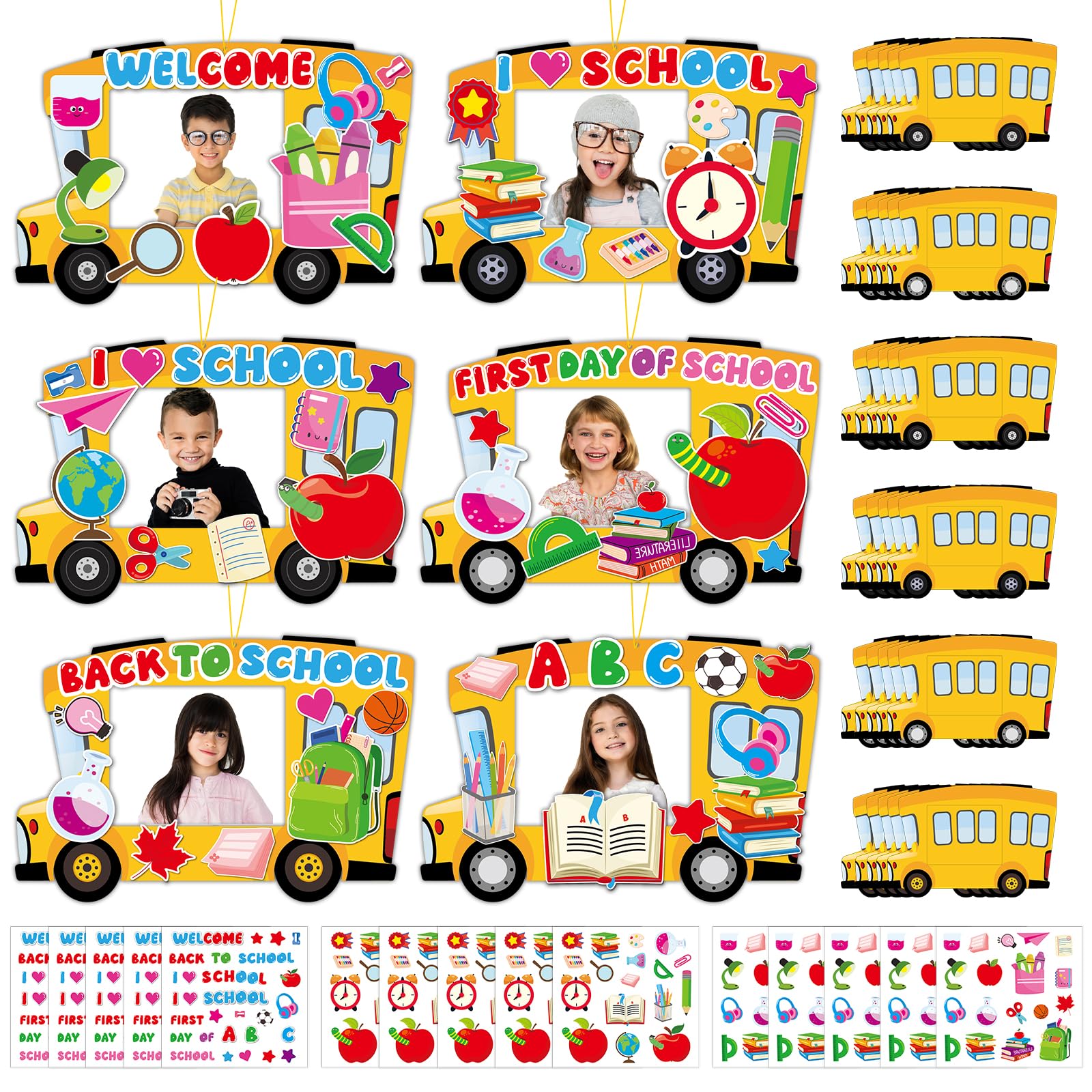 Photo 1 of 30Pcs School Bus DIY Crafts Kit Welcome Back to School Picture Frame Craft for Kids Student Classroom Activities Game Home Kindergarten Preschool Elementary Party Decor Bulletin Board Decorations