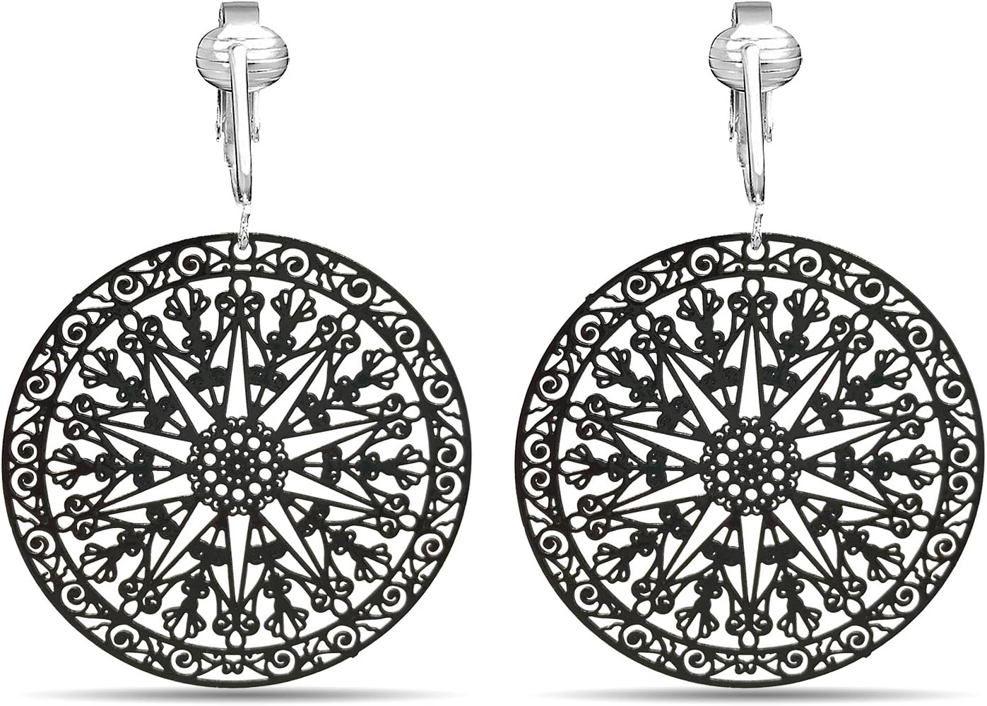 Aloha EarringsVictorian Filigree Clip On Earrings for Women - Non Pierced Dangle Fashion Jewelry