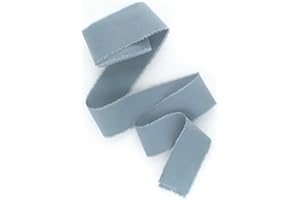 LINENLARK Dusty blue 1 inch wide 5 yds frayed edges handmade cotton ribbon hand dyed for Rustic wedding invitation ties favors gift wrapping Party decor bows Florist Bouquet supplies Flat lay props