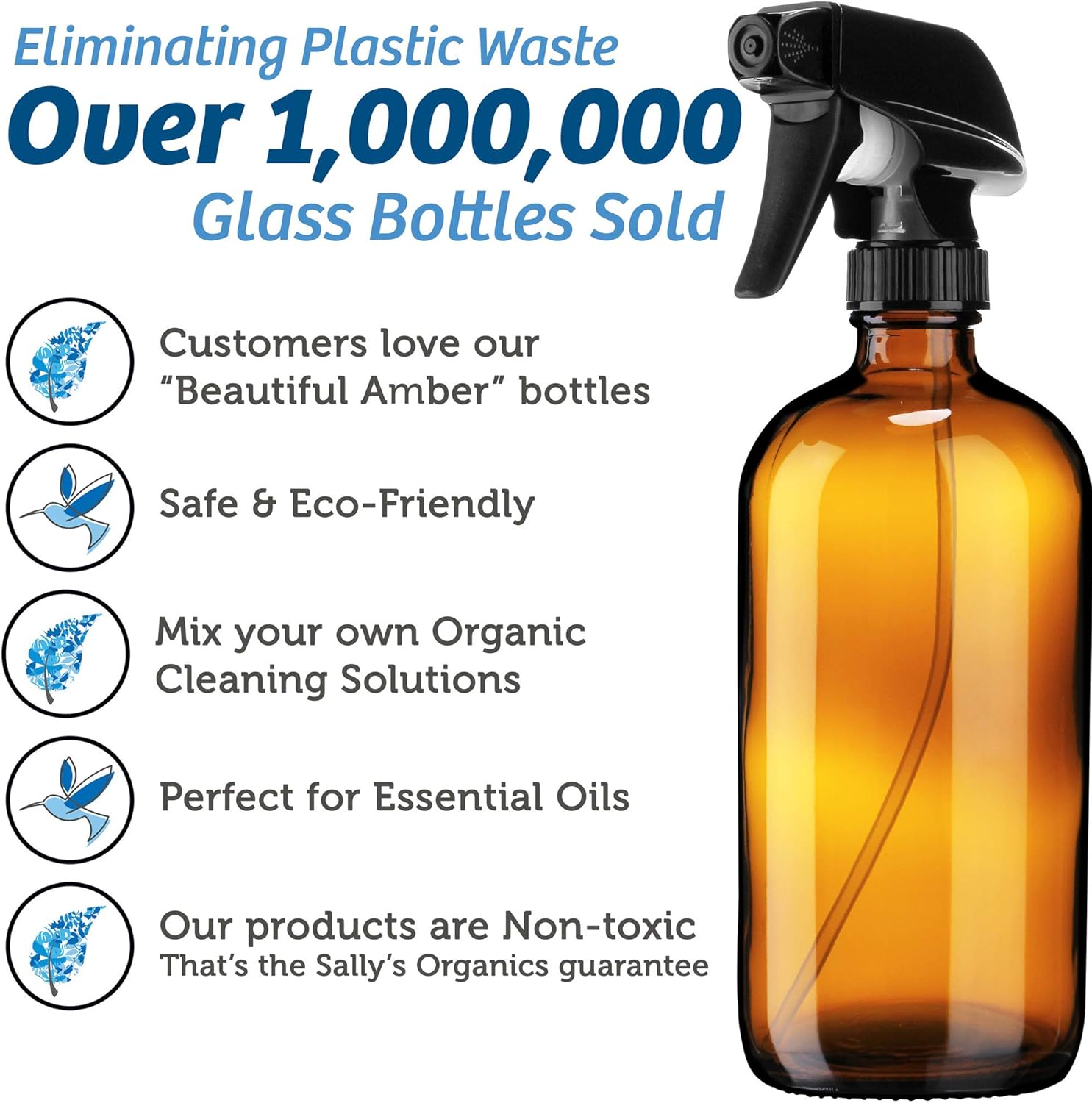 Empty Amber Glass Spray Bottles with Labels (2 Pack) - 16oz Refillable Container for Essential Oils, Cleaning Products, or Aromatherapy - Durable Black Trigger Sprayer w/Mist and Stream Settings: Health & Personal Care