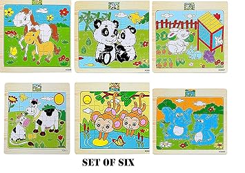 BestBuyToy Animal Wodden Colorful Puzzle 6 Set (6 Different Puzzles) Wooden Jigsaw for Small Kids