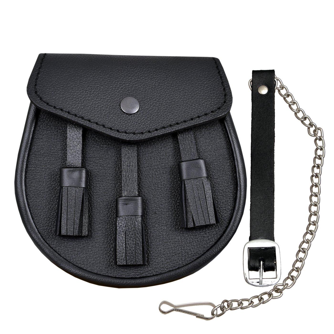 Scottish Scarlet Set with 3 Tassels and Belt, Black Leather, Black/White, ADULT/FATHER SIZE