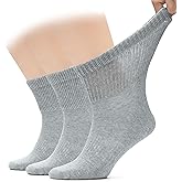 Hugh Ugoli Men's Cotton Diabetic Ankle Socks, Wide, Loose, Stretchy, Seamless Toe, Non Binding Top, Semi Cushion, 3-6 Pairs