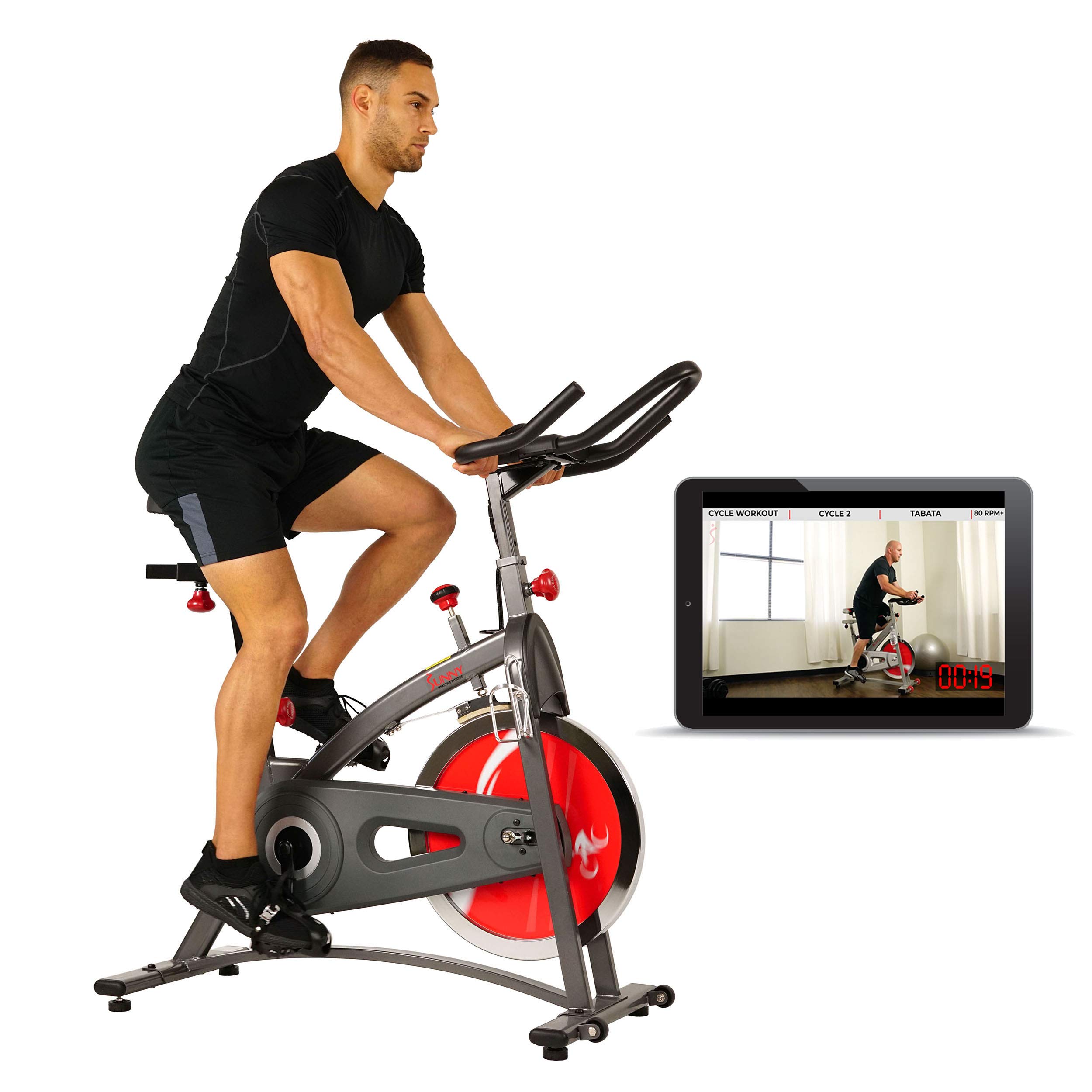 sunny health & fitness indoor cycling bike with 40 lb flywheel