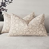 Foindtower Set of 2 Decorative Neutral Floral Throw Pillow Covers Accent Farmhouse Cushion Covers Boho Lumbar Pillowcase for Couch Sofa Bedroom Living Room Home Decor,12×20 Inch,Ivory Beige