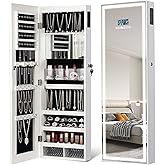chaoguan LED Mirror Jewelry Cabinet with Bluetooth Speaker, Wall/Door Mounted Jewelry Organizer Armoire, Full Length Lighted Mirror with Jewelry Storage,Jewelry Box Standing for Women