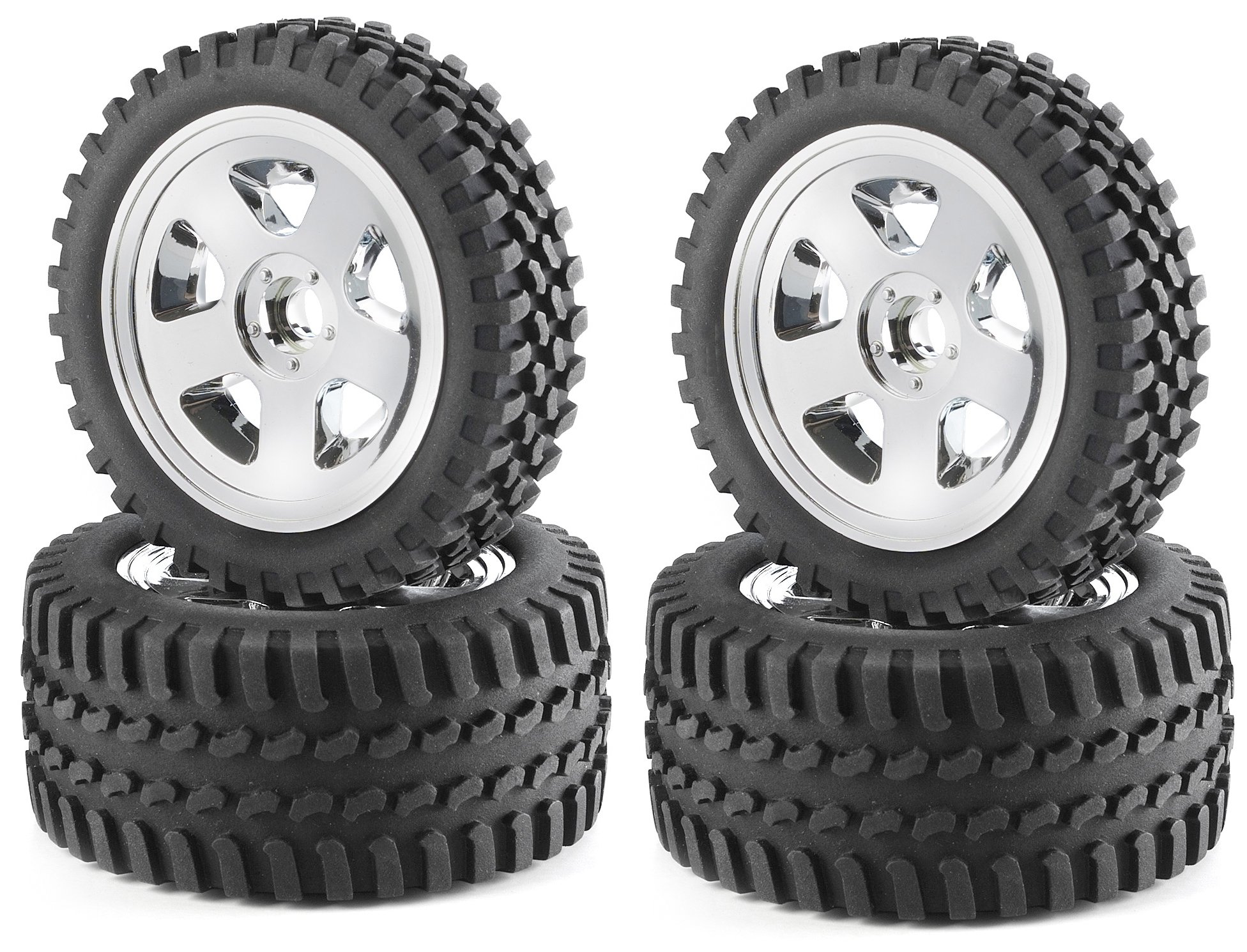 Carson 500900028 All Terrain 1: 10 Tyre/wheel set model making Accessory, Chrome