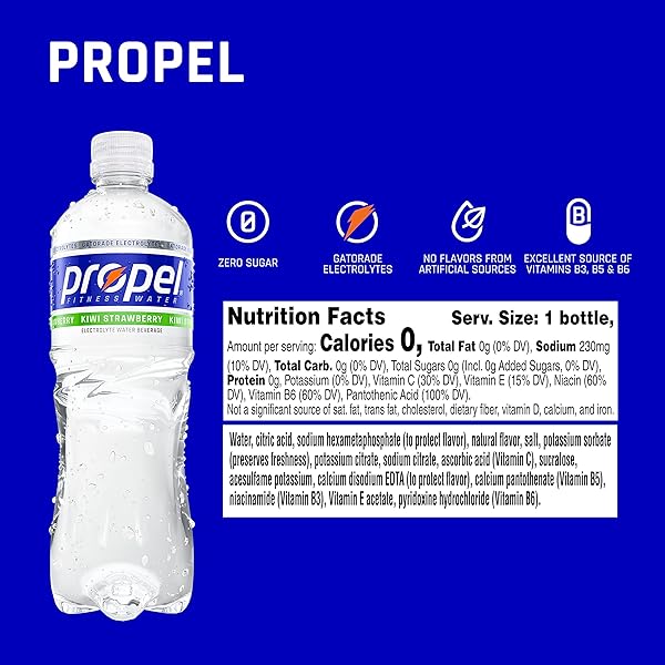 PROPEL, KIWI STRAWBERRY, ZERO CALORIE SPORTS DRINKING WATER WITH ELECTROLYTES AND VITAMINS C&E, 16.9 FL OZ (12 COUNT)